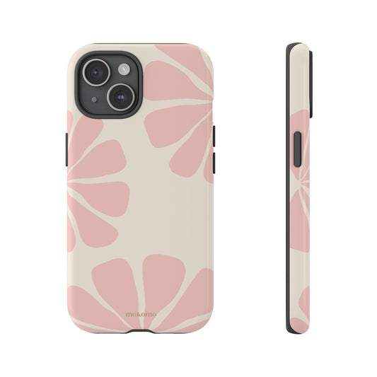 Pastel pink and white iPhone case with flowers coming from each side 