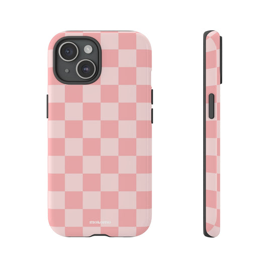 Pink Checkered iPhone case with white background