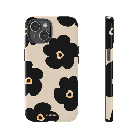 Phone case with Retro daisy flowers in black and white colour 