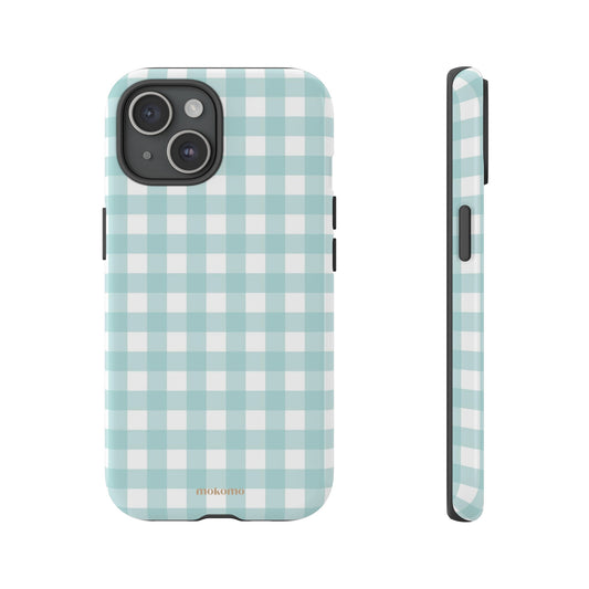 Light blue and white gingham phone case 