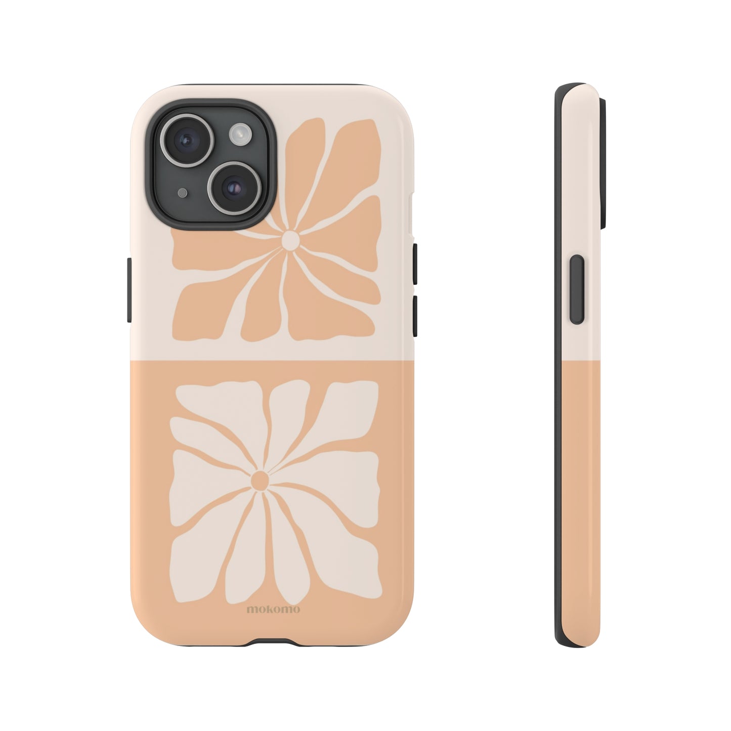 Pastel Orange and white mirrored flower design on an phone case